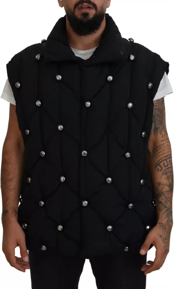 Black Sleeveless DG Metal Embellishment Jacket