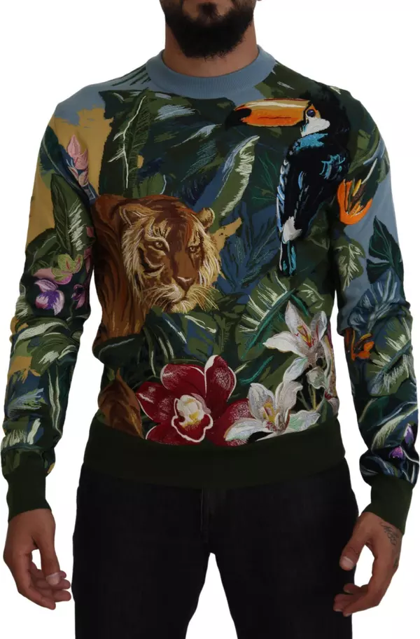 Multicolor Jungle Wool Pullover Logo Sweater