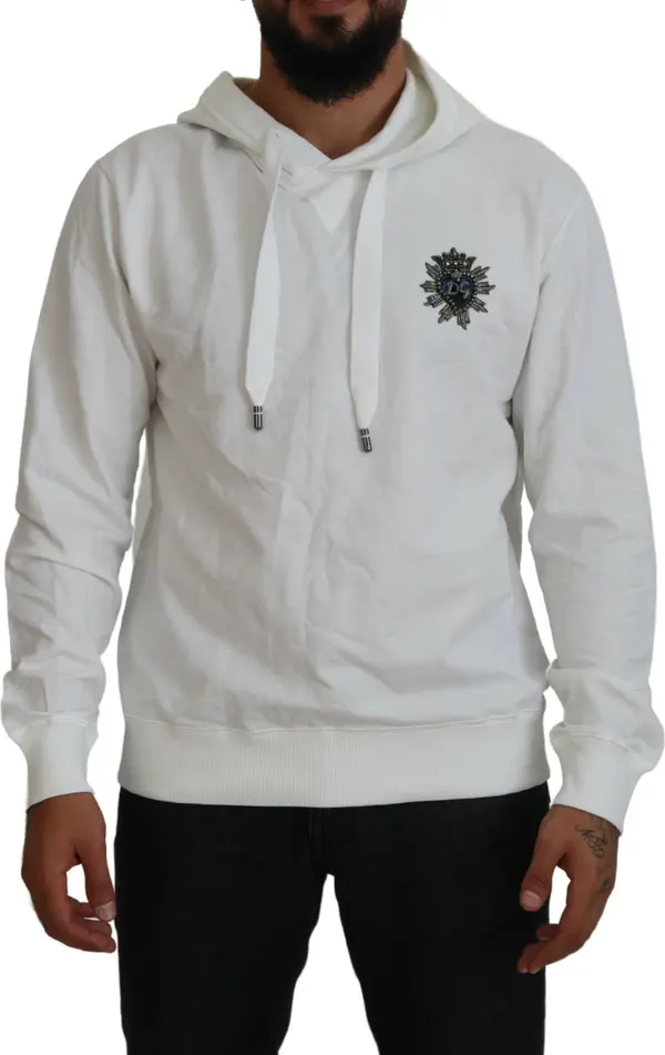 White Cotton Hooded Sweatshirt Logo Sweater