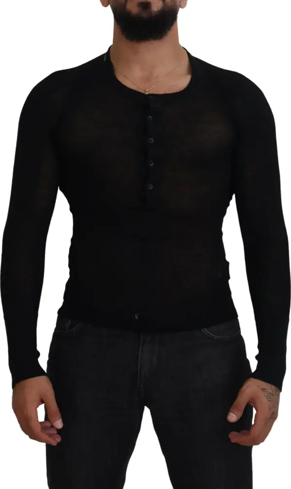 Black Cashmere Button Pullover Sweater