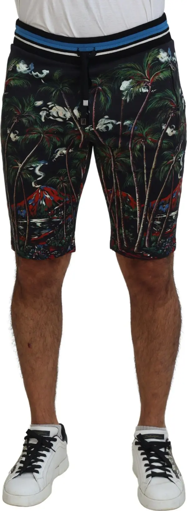 Black Cotton Volcano Print Casual Shorts