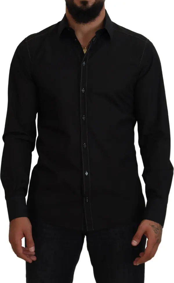 Black Cotton Collared Long Sleeve GOLD Shirt