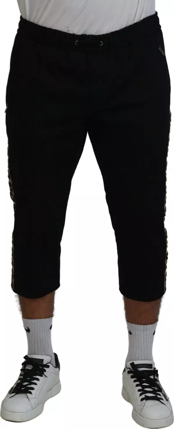 Black Cotton Elastic Waist DG Logo Cropped Pants