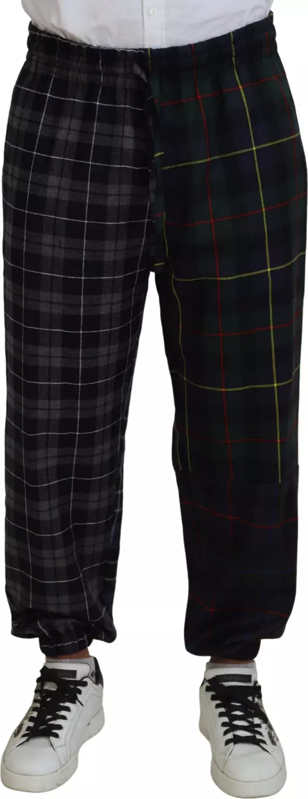 Multicolor Checkered Wool Men Jogger Pants