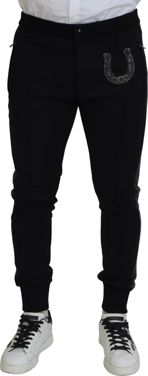 Black Wool Horseshoe Jogger Pants