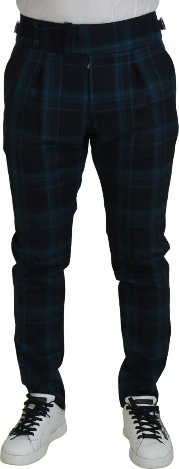 Blue Purple Plaid Wool Trousers Pants