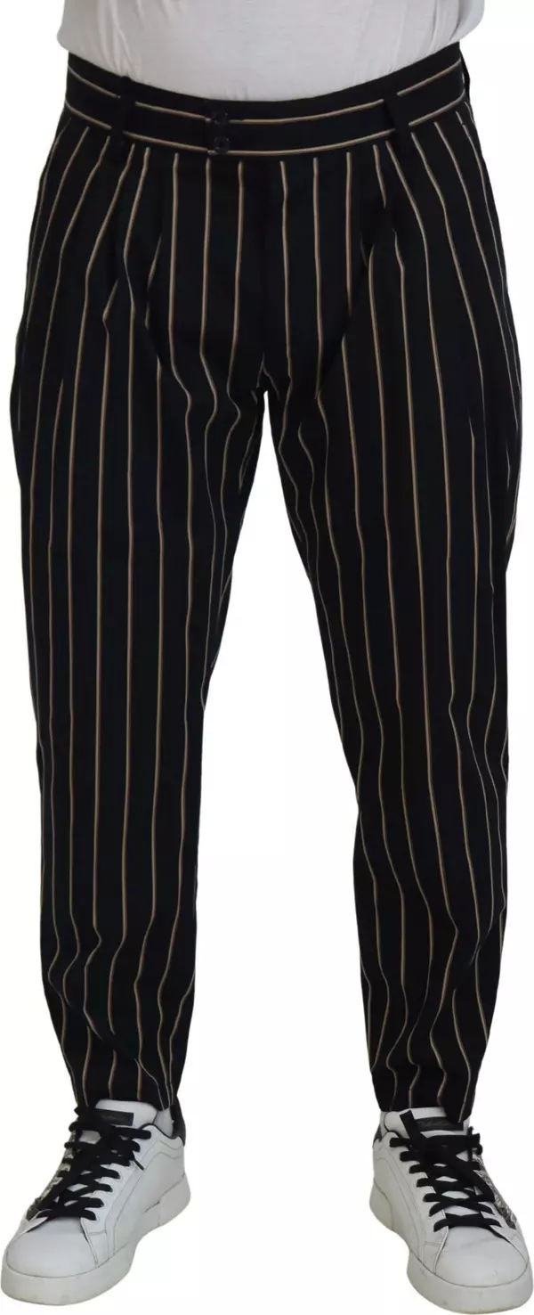 Black Beige Striped Cotton Stretch Pants