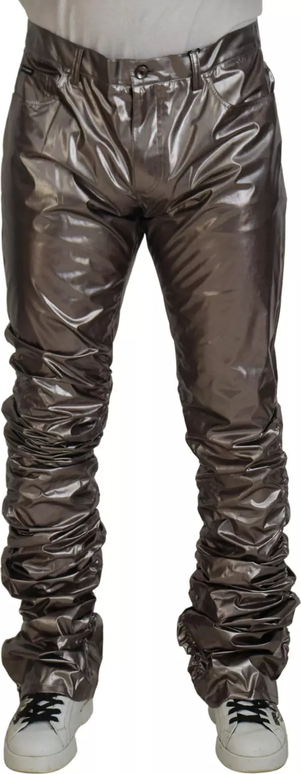 Silver Metallic Nylon Stretch Pants