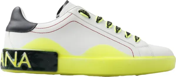White Yellow Portofino Leather Sneakers Shoes