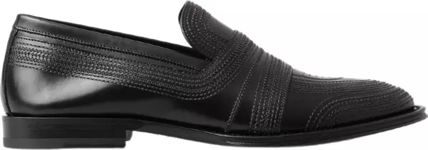 Black Leather Slipper Loafers Stitched Shoes