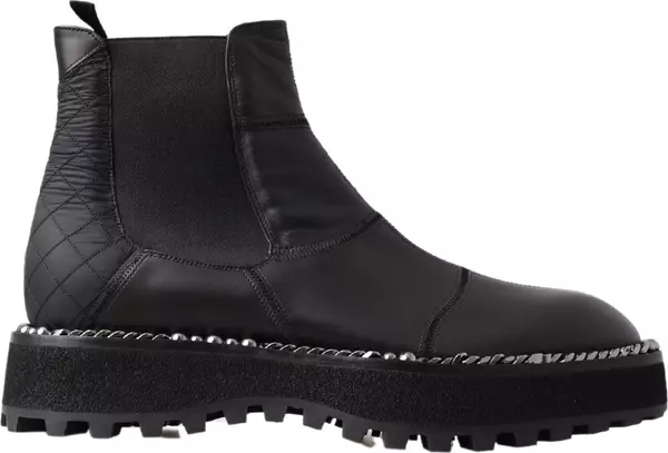 Black Leather Slip on Stretch Boots