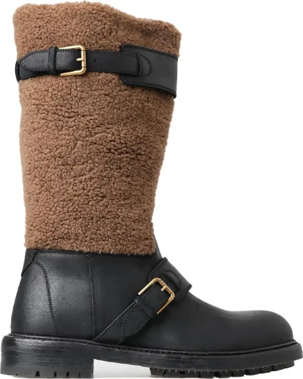 Black Leather Brown Shearling Boots