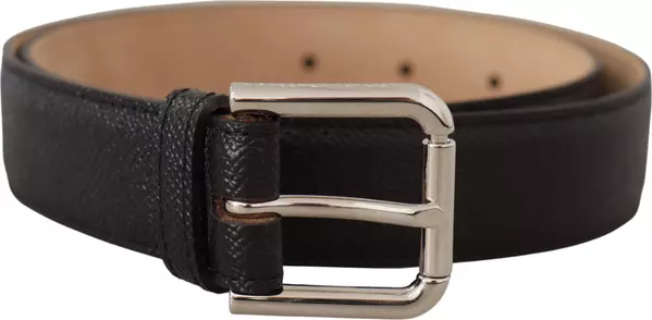 Black Calf Leather Brown Backend Metal Buckle Belt