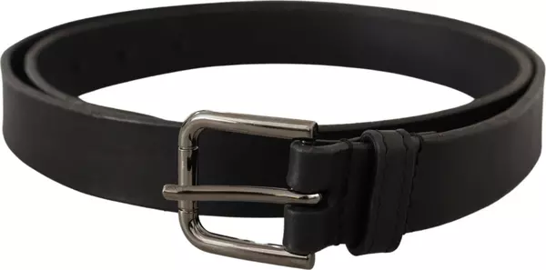 Black Calf Leather Logo Engraved Metal Buckle Belt