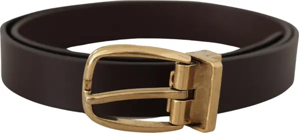 Dark Brown Calf Leather Gold Tone Metal Buckle