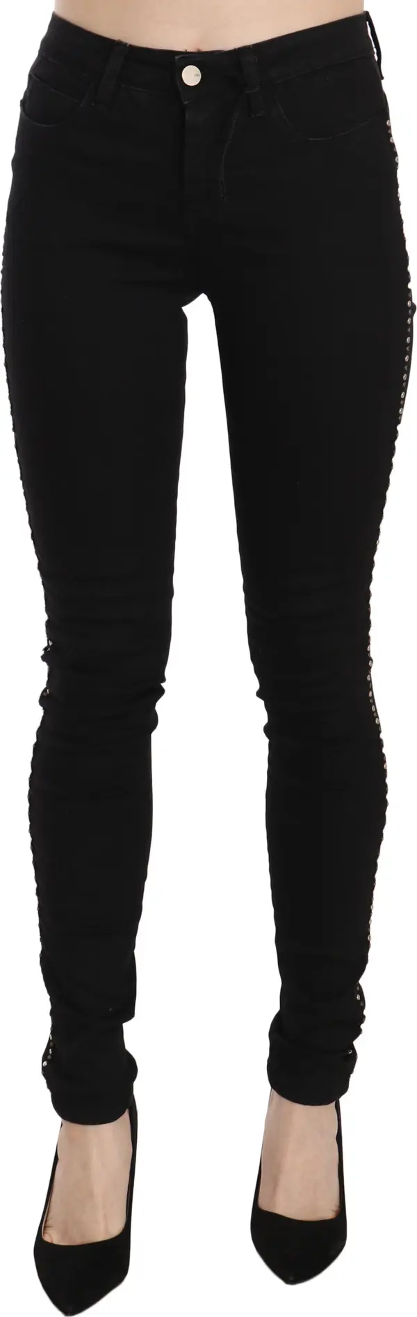 Black Embellished Mid Waist Skinny Denim Jeans