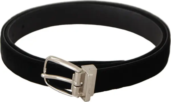 Black Casual Velvet Silver Tone Metal Buckle Belt