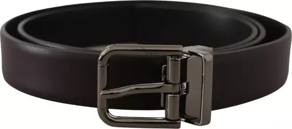 Dark Purple Leather Box Borchia Metal Buckle Belt