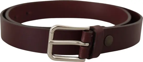 Maroon Calf Leather Silver Tone Metal Buckle Belt