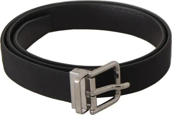 Black Canvas Leather Silver Metal Buckle Belt