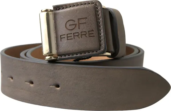 Brown Leather Fashion Logo Buckle Waist Belt