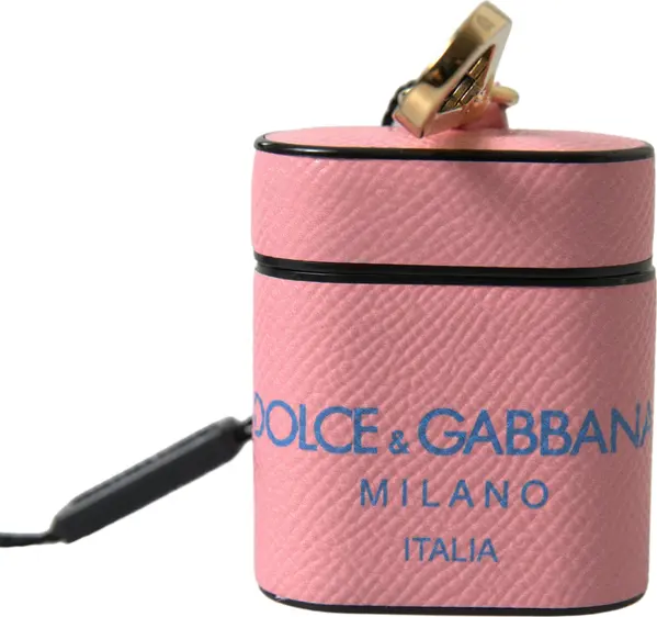 Pink Blue Calf Leather Logo Print Strap Airpods Case