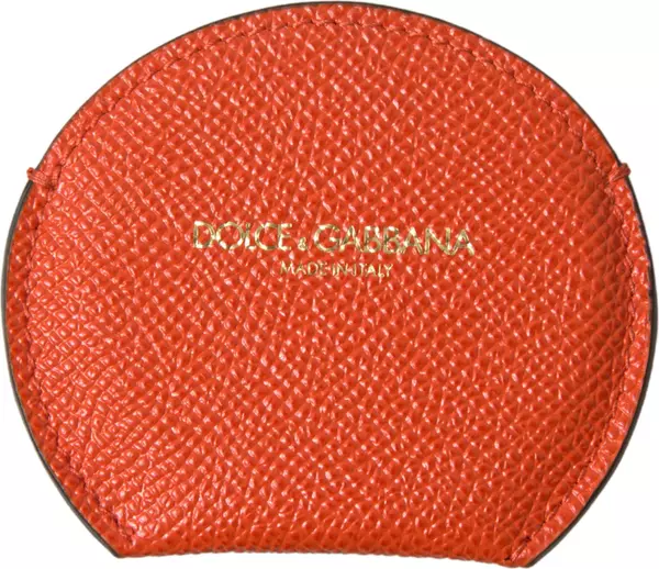 Orange Calfskin Leather Round Logo Hand Mirror Holder