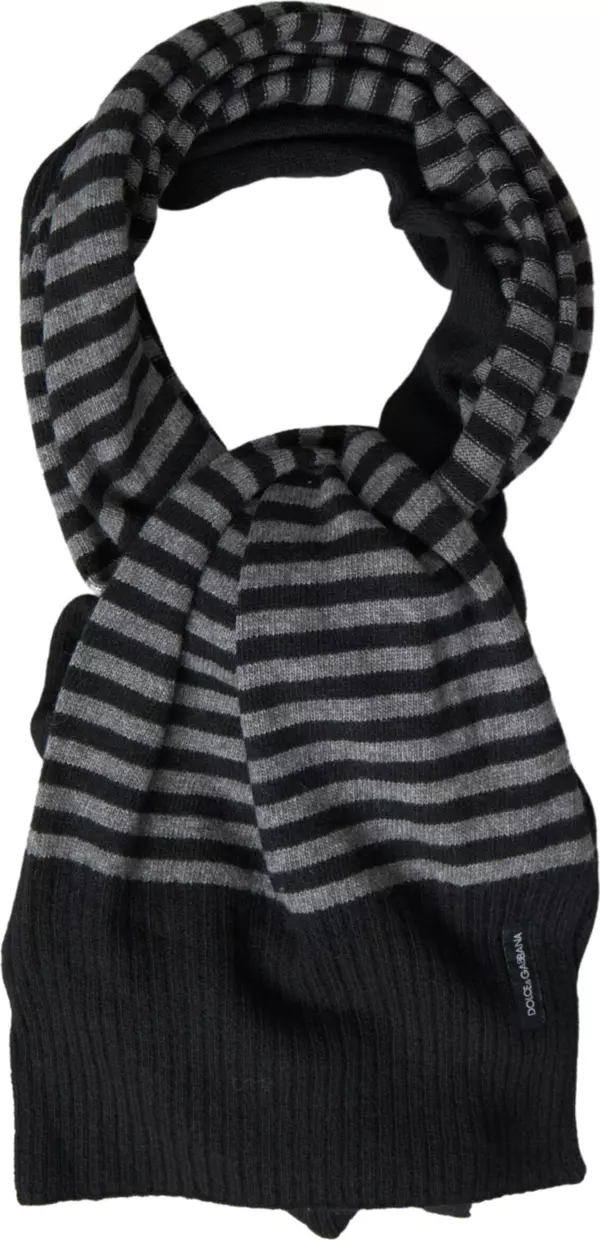 Black Gray Stripe Wool Neck Wrap Shawl Scarf