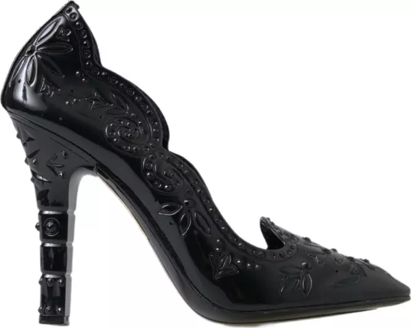Black CINDERELLA Floral Crystal Heels Shoes