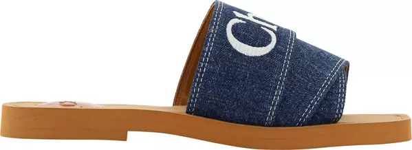 Denim Blue Cotton Slides Woody Sandals