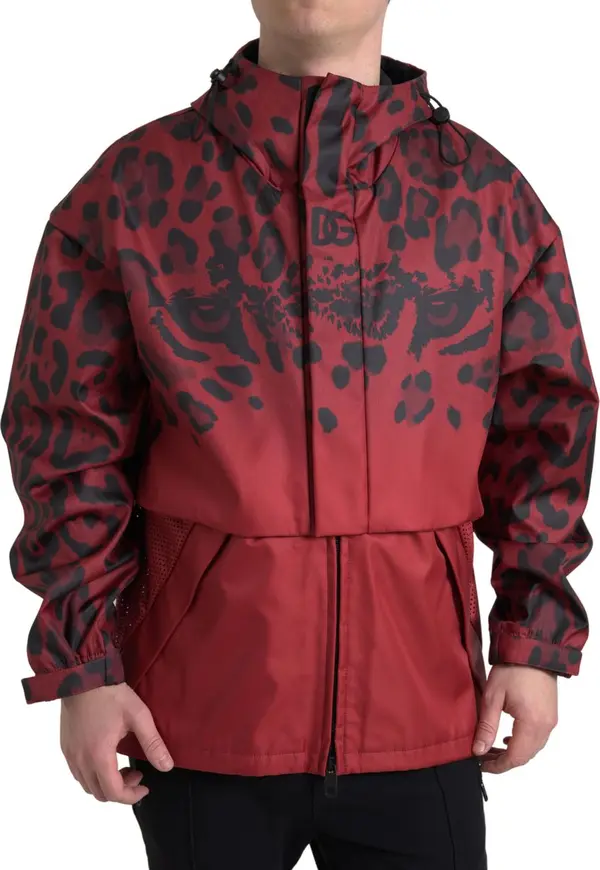 Red Leopard Hooded Rain Coat Jacket