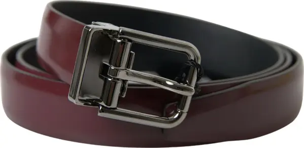 Bordeaux Leather Silver Metal Buckle Belt
