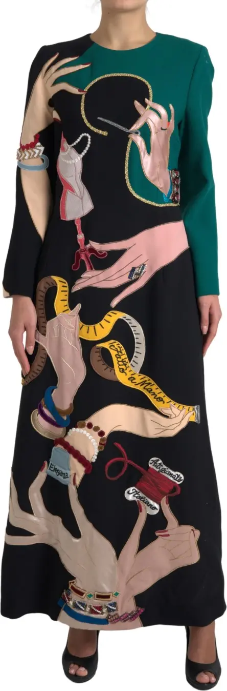 Multicolor Long Sleeves A-line Maxi Dress
