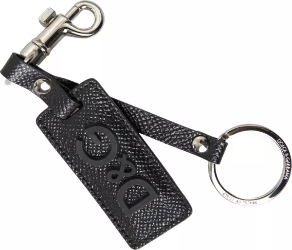 Black DG Logo Leather Silver Metal Keychain