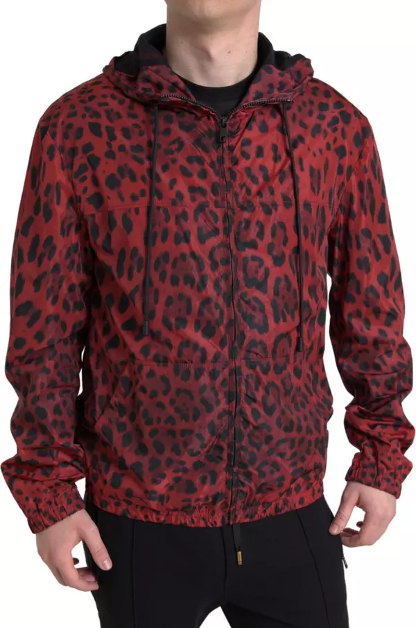 Red Leopard Hooded Bomber Full Zip Jacket
