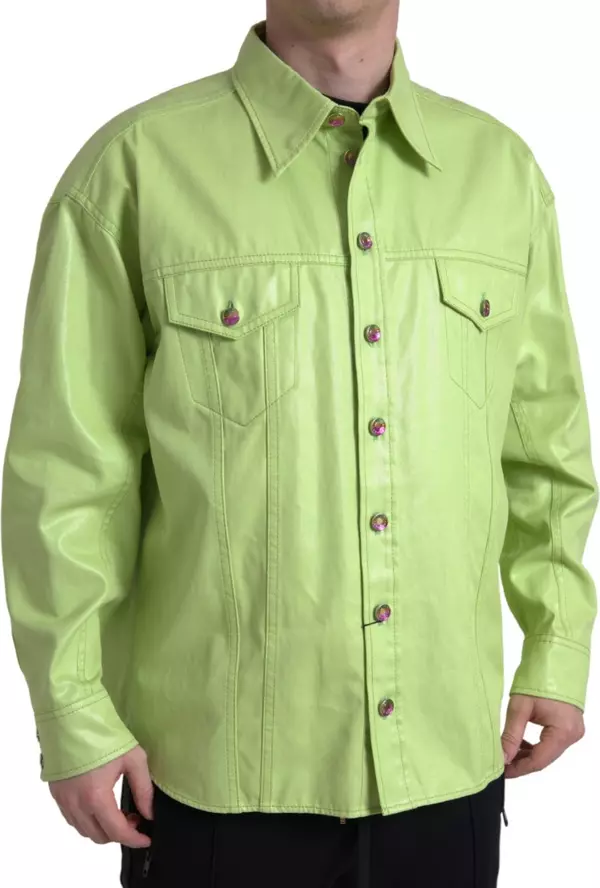 Green Cotton Collared Button Down Shirt