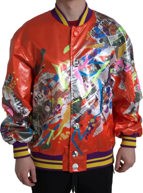 Orange Polyester Button Blouson Jacket