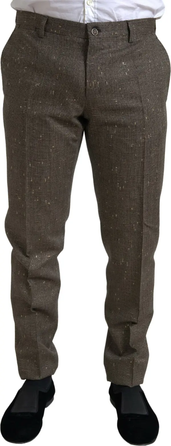 Brown Wool Dress Skinny Men Trouser Pants