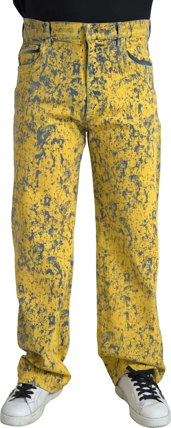 Yellow Cotton Tie Dye Straight Denim Jeans