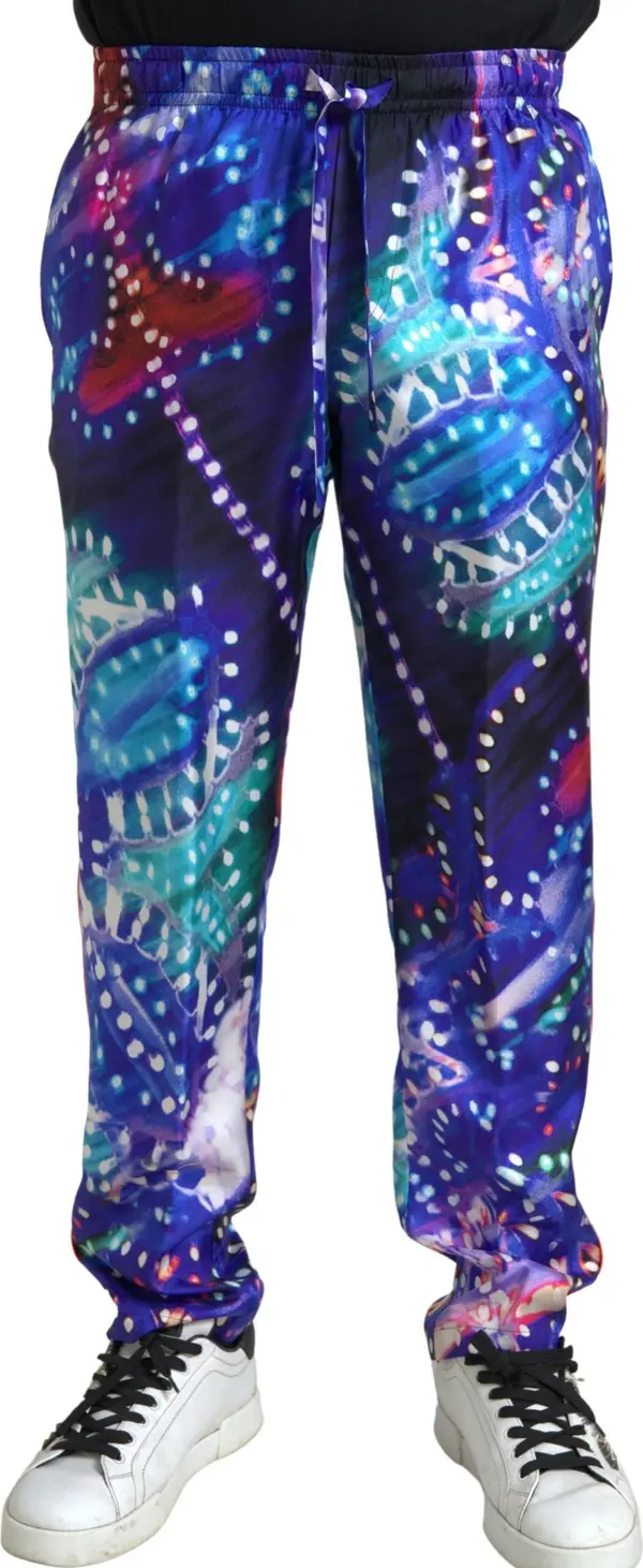Multicolor Printed Silk Men Trouser Pants