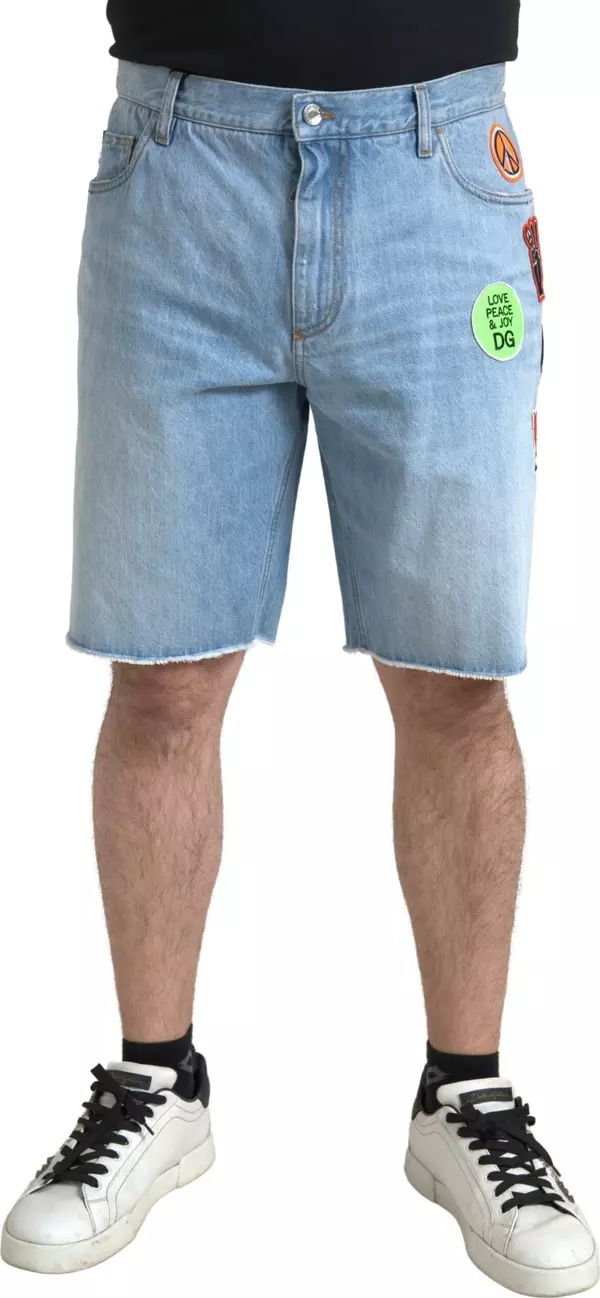 Light Blue Cotton Men Bermuda Denim Shorts