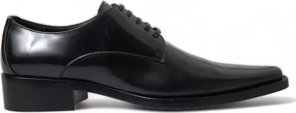 Black Leather Lace Up Formal Flats Shoes