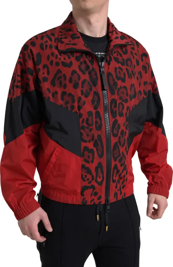 Red Leopard Nylon Full Zip Sweater
