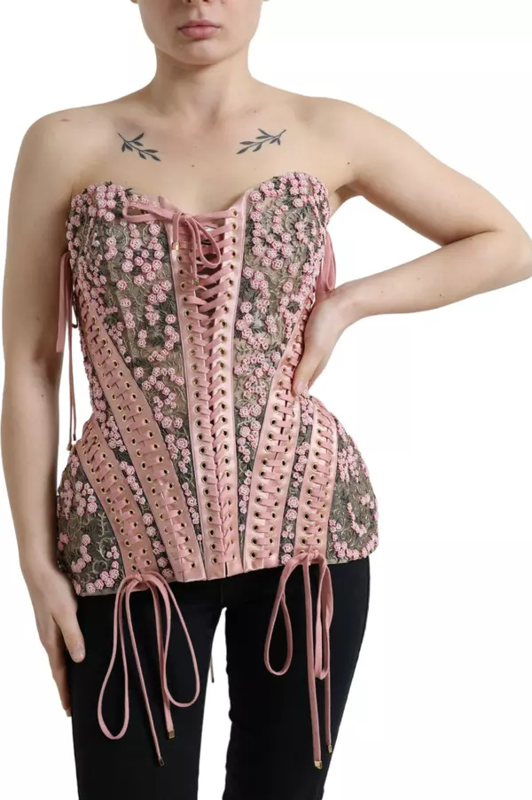 Pink Floral Applique Bustier Corset Top