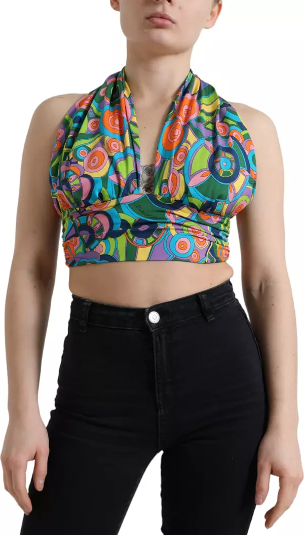 Multicolor Halter Sleeveless Cropped Tank Top