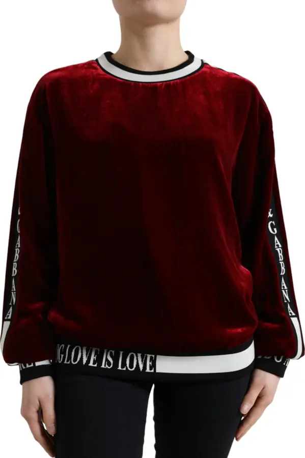 Bordeaux Velvet Crew Neck Pullover Sweater