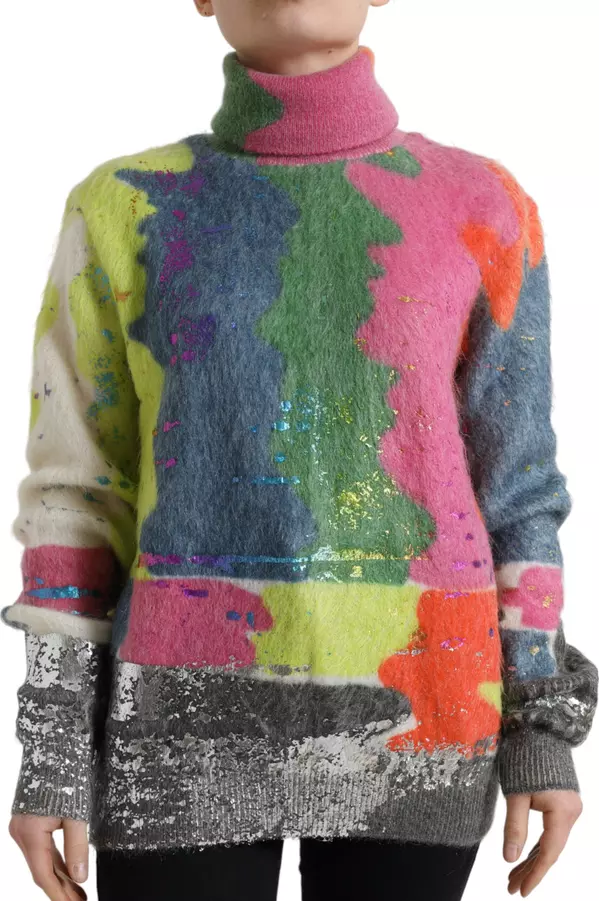 Multicolor Mohair Turtleneck Pullover Sweater