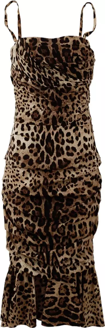 Brown Leopard Print Ruched Midi Dress