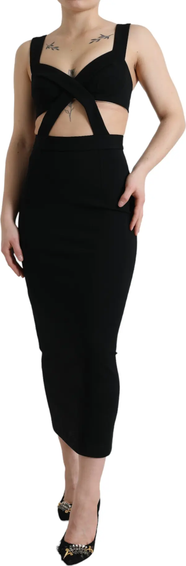 Black Cut Out Sleeveless Bodycon Midi Dress