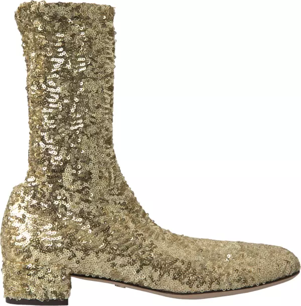 Gold Sequined Short Boots Stretch Shoes